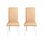 Set 2 scaune living TEO, picioare lemn alb, piele ecologica bej, 46x60x98 cm