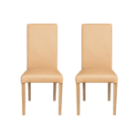 Set 2 scaune living TEO, picioare lemn natur, piele ecologica bej, 46x60x98 cm