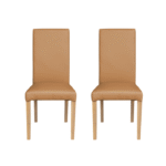 Set 2 scaune living TEO, picioare lemn natur, piele ecologica bej inchis, 46x60x98 cm