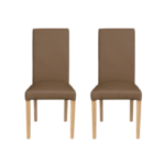 Set 2 scaune living TEO, picioare lemn natur, piele ecologica cappuccino, 46x60x98 cm