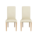 Set 2 scaune living TEO, picioare lemn natur, piele ecologica crem, 46x60x98 cm