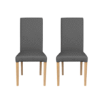 Set 2 scaune living TEO, picioare lemn natur, piele ecologica gri, 46x60x98 cm