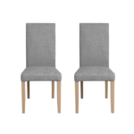 Set 2 scaune living TEO, picioare lemn natur, stofa gri deschis, 46x60x98 cm