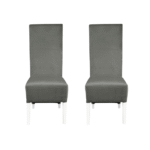 Set 2 scaune living VANESSA, picioare lemn alb, stofa gri deschis, 47x60x110 cm
