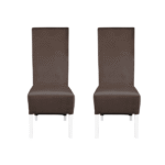 Set 2 scaune living VANESSA, picioare lemn alb, stofa maro, 47x60x110 cm