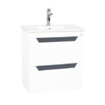 Set Baza cu front MDF si Lavoar, seria 056, 60 cm, suspendata cu sertare, alb + antracit