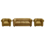 Set CHESTERFIELD 3-1-1, canapea  extensibila 3 locuri si 2 fotolii fixe, galben