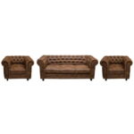 Set CHESTERFIELD 3-1-1, canapea extensibila 3 locuri si 2 fotolii fixe, maro