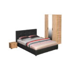 Set dormitor ECONO, 4 piese, pat 140x200 cm, dulap 3 usi, 2 noptiere, artisan + gri antracit