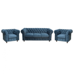 Set CHESTERFIELD 3-1-1, canapea  extensibila 3 locuri si 2 fotolii fixe, albastru