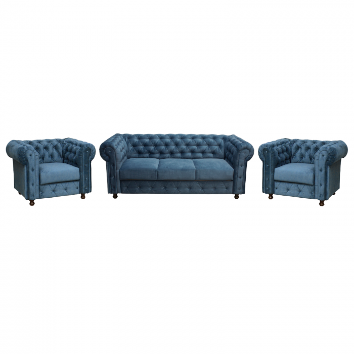 set-hol-chesterfield-3-1-1-canapea-extensibila-3-locuri-si-2-fotolii-fixe-3607-45614184 Set CHESTERFIELD 3-1-1, canapea extensibila 3 locuri si 2 fotolii fixe, albastru - imagine 1