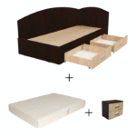 Set Pat Colt Alma, cu 2 sertare, colt interschimbabil, sonoma inchis + sonoma deschis + Saltea superortopedica, 120x200 cm + Noptiera ALMA, 2 sertare
