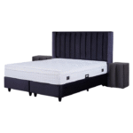 Set Pat tapitat BLACK, 160x200 cm, lada depozitare, negru + Saltea CROWN, cu arcuri, 160x200 cm, H 27 cm + 2 Noptiere BLACKBERRY cu 1 usa