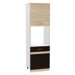 Soldat 60 cu gol cuptor YANA, 2 usi, corp alb, fronturi sonoma inchis + sonoma deschis, 60x60x200 cm