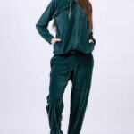 Trening dama doua piese din catifea de bumbac verde smarald