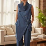 Vesta lunga arhitecturala cu design asimetric, din denim