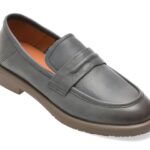 Mocasini IMAGE gri, D380, din piele naturala