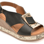 Sandale Femei GOLD DEER negre, 22070, din piele naturala