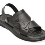 Sandale BITE THE BULLET negre, D6206, din piele naturala