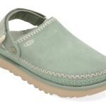 Slapi Femei UGG verzi, GOLDENSTAR MEADOW ACCENT CLOG, din piele intoarsa