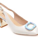 Pantofi Dama eleganti IMAGE albi, 5K153, din piele naturala
