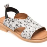 Sandale Femei GOLD DEER alb-negru, 22026, din piele naturala