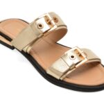 Slapi Femei GOLD DEER aurii, 458014, din piele naturala
