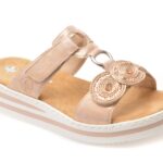Papuci RIEKER roz, V0200, din piele ecologica