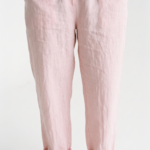 Pantaloni de vara din in, croi pana, cu siret in talie, roz