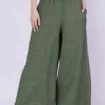 Pantaloni de vara din in largi, kaki