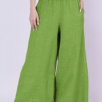 Pantaloni de vara din in largi, verde oliv