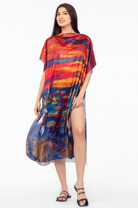 rochie-de-plaja-lunga-tip-poncho-din-matase-cu-imprimeu-maci-pe-fond-portocaliu-copie-298280 Rochie de plaja lunga tip poncho din matase cu imprimeu dupa pictura celebra - imagine 1