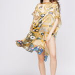 Rochie de plaja tip poncho din matase cu reproducere dupa    Pomul Vietii    - Gustav Klimt