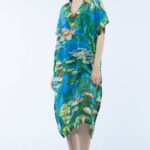 Rochie lunga de plaja tip poncho cu imprimeu dupa   Nuferii   de Claude Monet