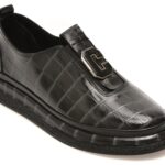 Pantofi casual Femei IMAGE negri, 55035, din piele croco