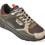 Pantofi sport Barbati PEPE JEANS kaki, MS60036, din material textil si piele naturala