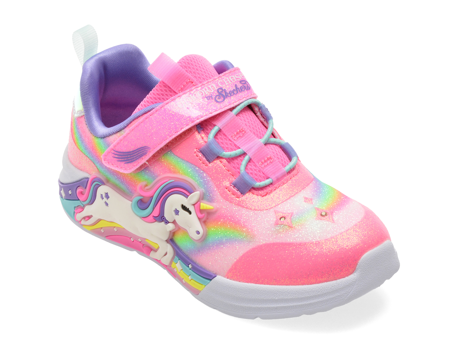 402eb4df796492e745c2fb3ef3b2e99f99a1f32502b7b1d19df4330b68b36978 Pantofi sport Fete SKECHERS roz, UNICORN CHASER, din material textil - imagine 1