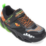 Pantofi sport Baieti SKECHERS negri, SKECH-O-SAURUS LIGHTS 3.0, din material textil