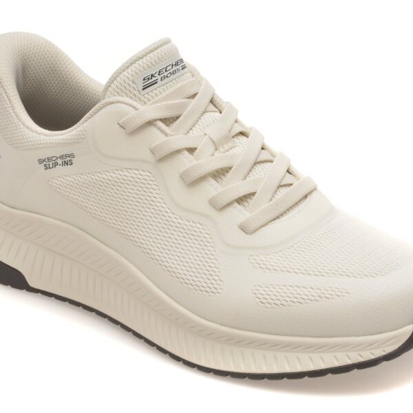 Pantofi sport Barbati SKECHERS albi, BOBS SQUAD 4, din material textil