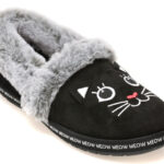 Papuci SKECHERS negri, BOBS TOO COZY, din material textil