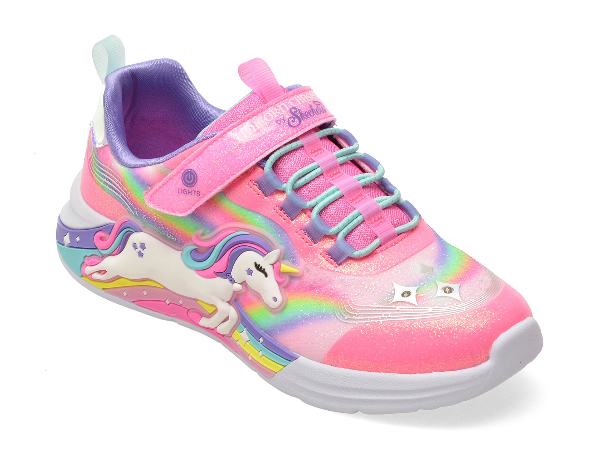 a12ec0320fbd9484e78f0e6ab544578ab1073a07984569c054bec8fb3af9e1aa Pantofi sport Fete SKECHERS roz, UNICORN CHASER, din material textil - imagine 1