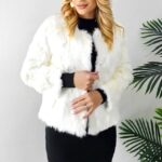 Blana naturala de iepure, Lea Bliss, cu maneca lunga, Alb, Marime S/M