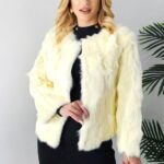 Blana naturala de iepure, Lea Bliss, cu maneca lunga, Galben deschis, Marime S/M