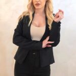 Blazer subtire, scurt MIREA, cu buzunare decorative, Negru