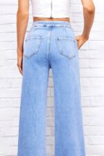 Blugi baggy de dama, MENTOR, accesorizati cu pietre artizanale, Albastru prespalat - imagine 2