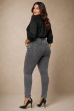 Blugi conici batal GHANA, talie inalta si extra elastan, GRI - imagine 2