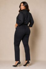 Blugi conici batal GHANA, talie inalta si extra elastan, Negru - imagine 2