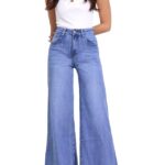 Blugi de dama Kansas, evazati oversize si tiv evidentiat, Albastru azur