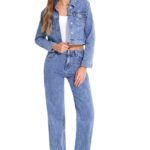 Blugi de dama Phoenix Romb, croiala relaxed fit, cu imprimeu geometric, Albastru denim