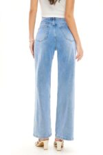 Blugi de dama Winston, croiala wide leg cu aspect prespalat, Albastru zapada - imagine 2